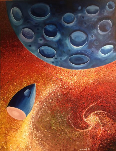 Huile sur toile en lin 130x100 cm @Crann Piorr'Art 2023
Romans de Jules Verne:
De la terre à la lune et Autour de la lune