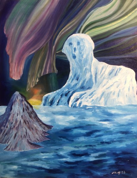 Huile sur toile 130x100 cm @Crann Piorr'Art 2023
Roman de Jules Verne:
Le Sphinx des glaces